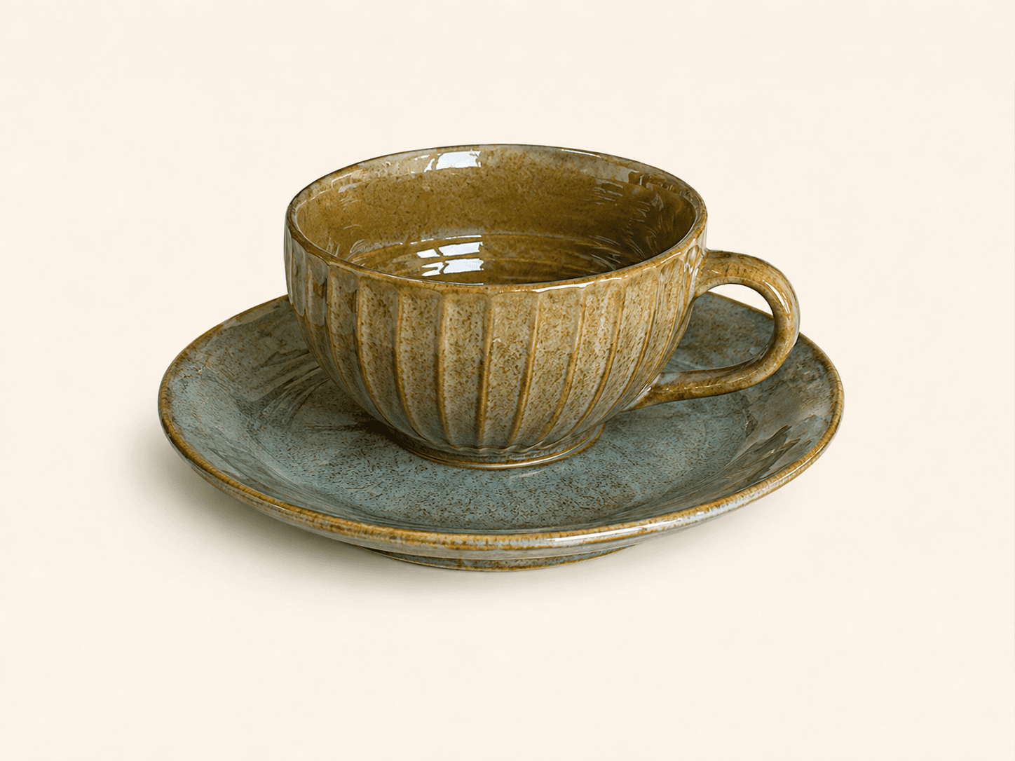 Amber Bloom Tea Cup & Saucer Set - Image 1