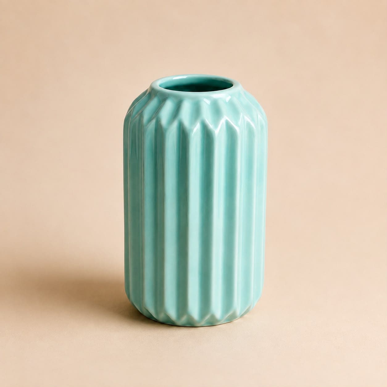 Antique Aqua Fluted Ceramic Vase