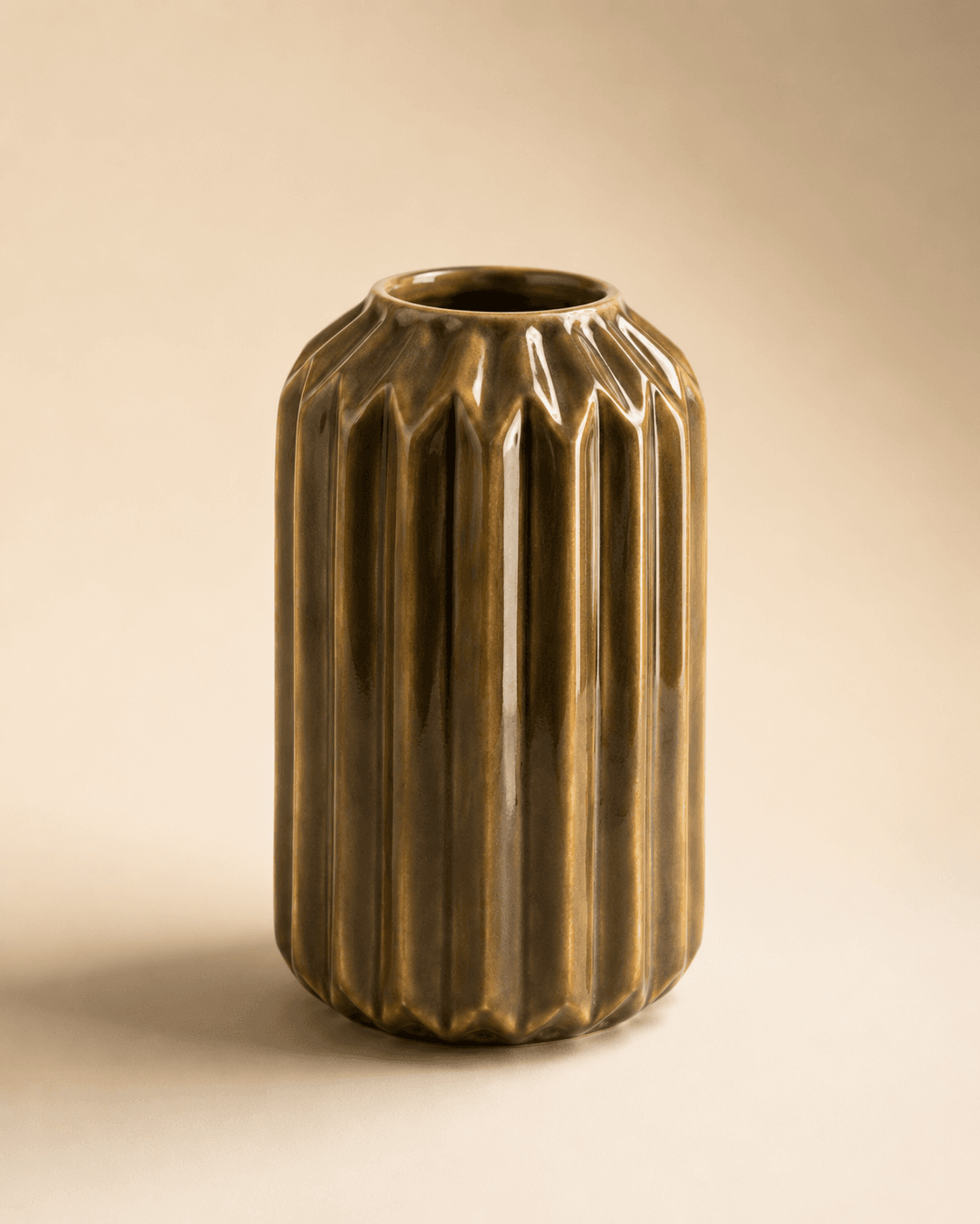 Antique Brown Fluted Ceramic Vase