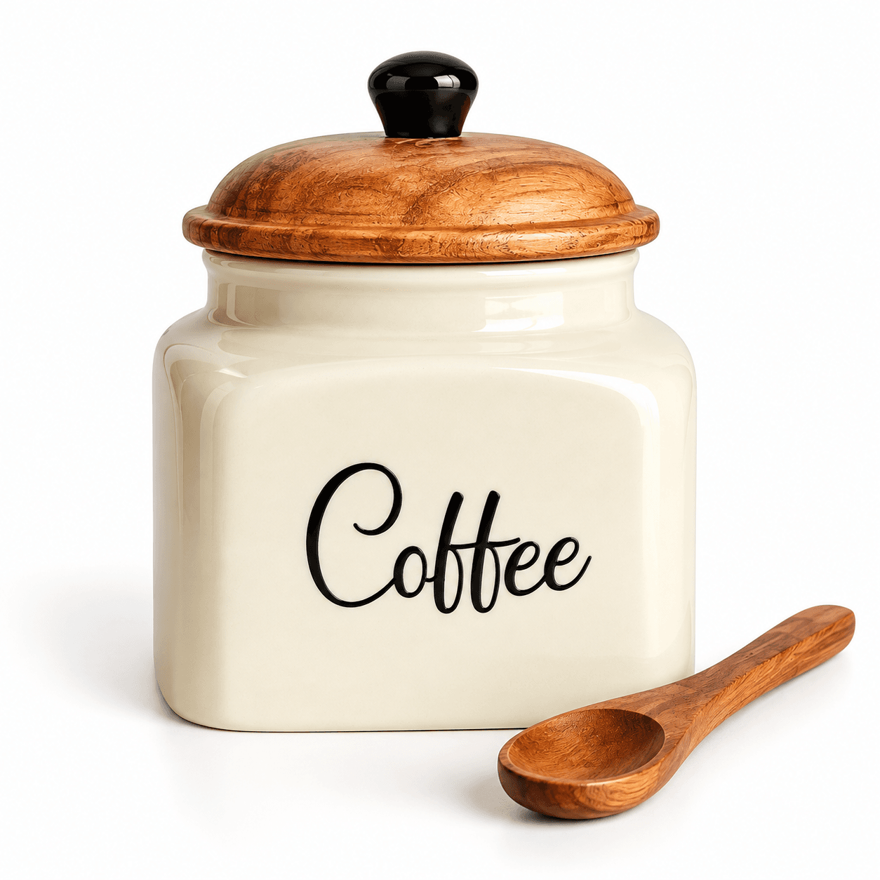 Heritage Coffee Jar with Wooden lid and spoon - Image 1