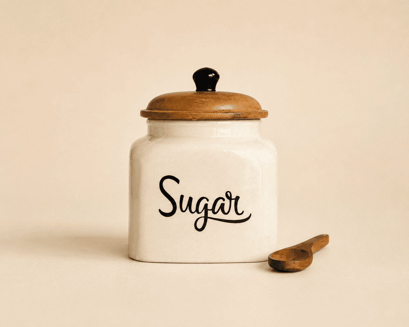 Heritage Sugar Jar with Wooden lid and spoon - Image 1