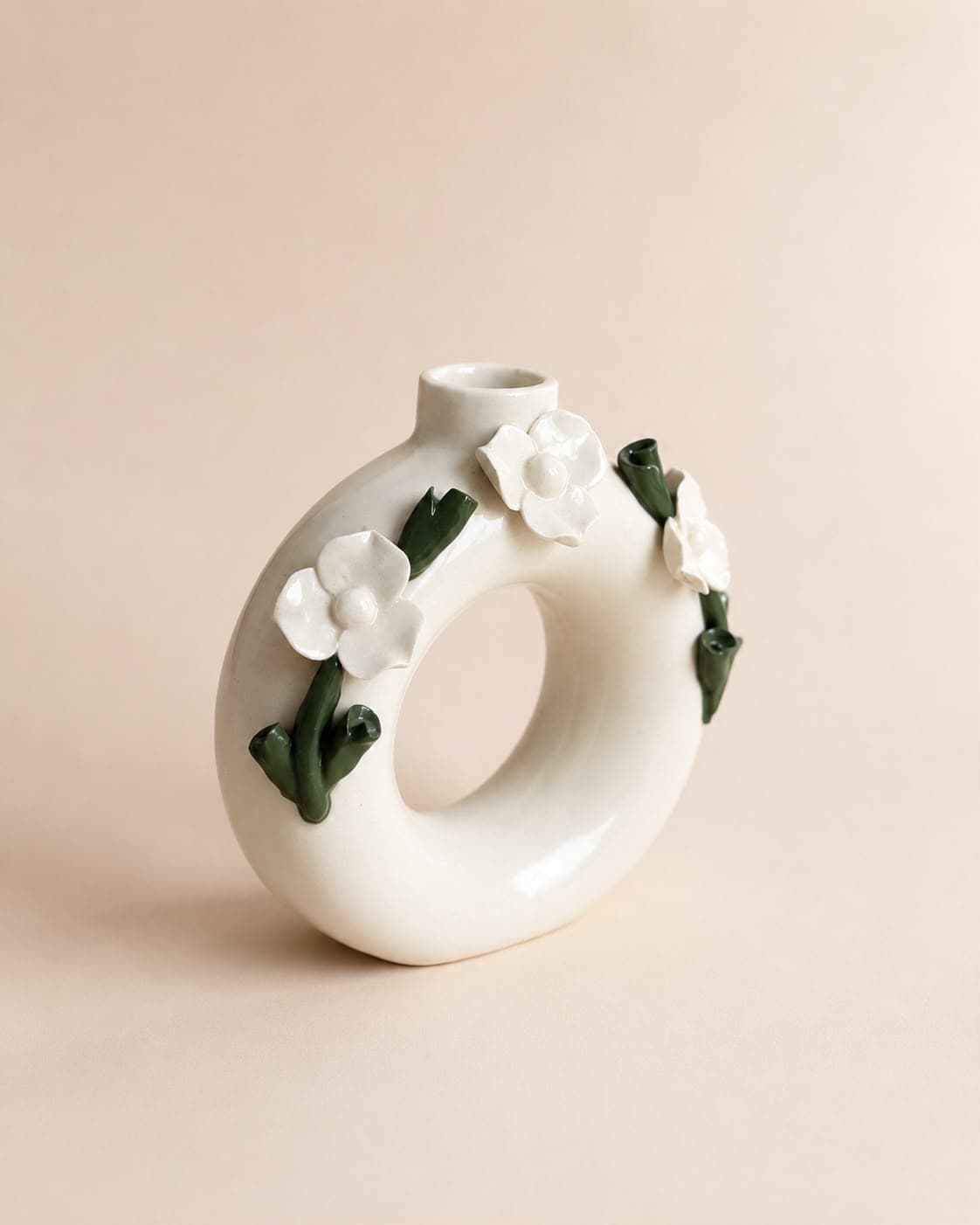 Ivory Bloom Ceramic Ring Vase
